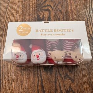 Little Me Christmas Rattle Booties 2 Pair Gift Set Size 0-12 months